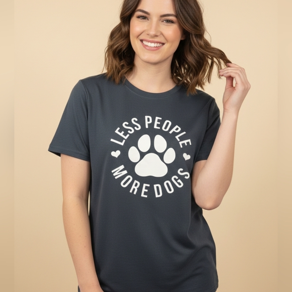 Graphic Tee - Less People More Dogs T-Shirt - Gray/Navy